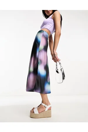 Monki Midi skirt in purple blurred abstract print