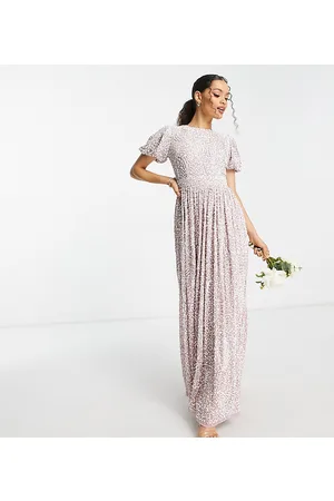 Beauut Petite Bridesmaid allover embellished maxi dress with contrast embellishment in frosted