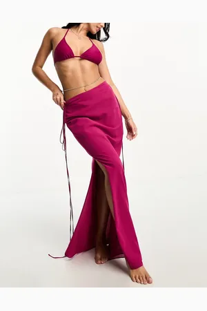 Aria Cove Sheer tie side maxi beach skirt co-ord in plum
