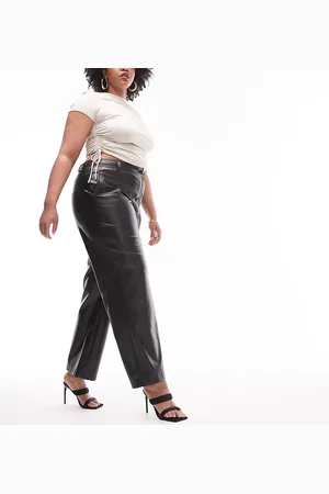 Topshop Curve faux leather wide leg trouser in