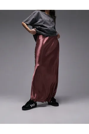 Topshop Satin bias maxi skirt in plum