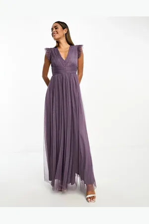 ANAYA Bridesmaid plunge tulle maxi dress with thigh split in