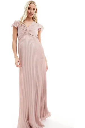 TFNC Bridesmaid chiffonmaxi dress with flutter sleeve and pleated skirt in soft