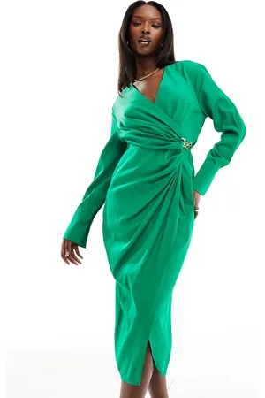 Ax Paris Wrap clasp detail midi dress in bright