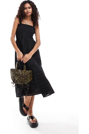 French Connection Shirred broderie midi sun dress in