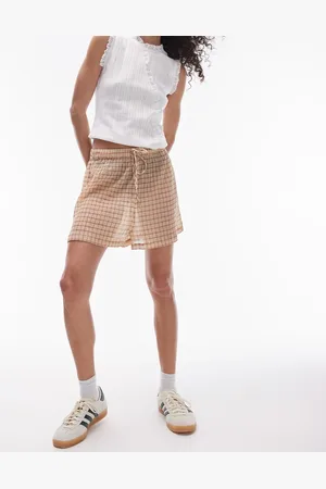 Topshop Beach board short in gingham crinkle
