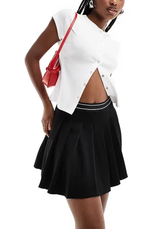 ASOS Pleated twill mini skirt with elastic waist detail in