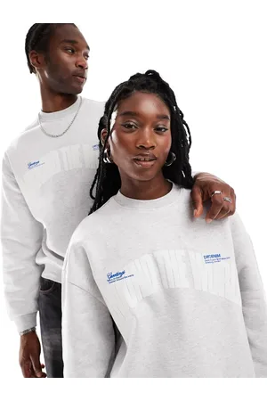 Dr Denim Unisex Kenan relaxed fit around the world embroidery heavyweight sweatshirt in light melange