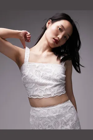 Topshop Co-ord lace detail cropped top in ivory