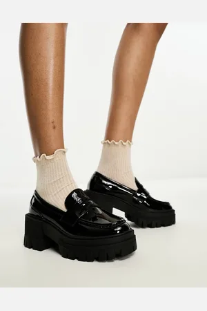 ASOS Script chunky mid heeled loafers in patent