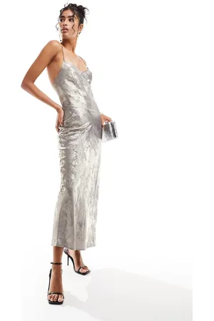 Miss Selfridge Metallic maxi slip dress in