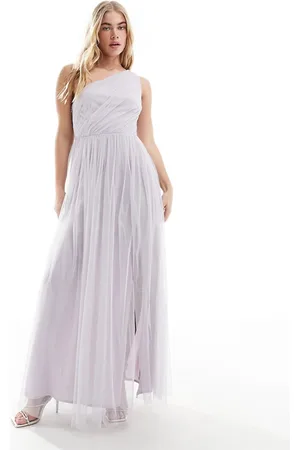 ANAYA Bridesmaid tulle one shoulder maxi dress in lilac