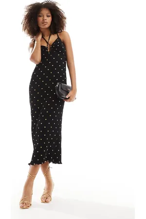 Never Fully Dressed Cross neck gold fleck plisse midaxi dress in