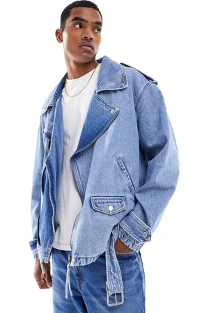 ASOS Oversized biker jacket in mid wash