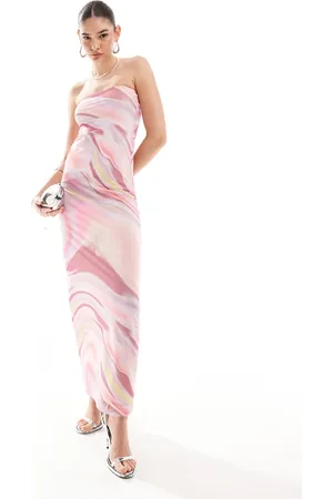 Pieces® Mesh bandeau tube maxi dress in swirl print