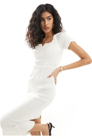 Closet Ribbed pencil midi dress in ivory