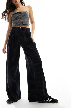 Stradivarius Tailored pleated wide leg trouser in pinstripe