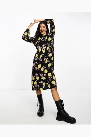Monki Long sleeve midi dress in rose print