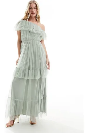 ANAYA Premium Bridesmaid bandeau tulle maxi dress sage