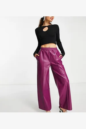 ASOS ASOS DESIGN Petite straight faux leather jogger trouser in plum