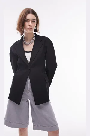 Topshop Twill buckle side blazer in