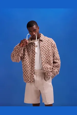 ASOS Oversized textured checkerboard harrington jacket in