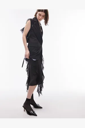 Topshop Sheer ruffle midi skirt with raw edging in