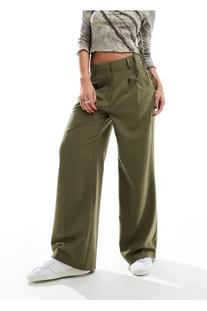 COLLUSION Relaxed wide leg tailored trousers in olive