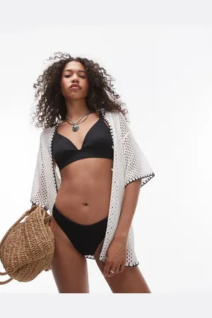 Topshop Crinkle high leg bikini bottoms in