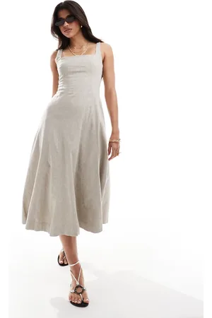Abercrombie & Fitch Column linen blend midi dress in