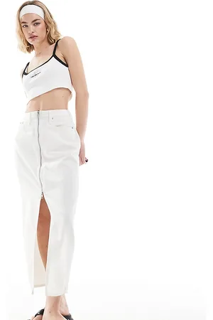 Calvin Klein Zip detail denim maxi skirt in wash