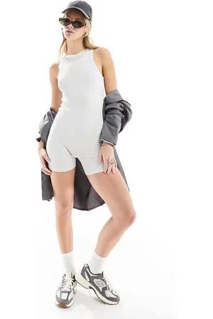 ASOS Seamless washed rib playsuit in off white