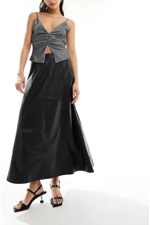 NA-KD Faux leather flowy midi skirt in