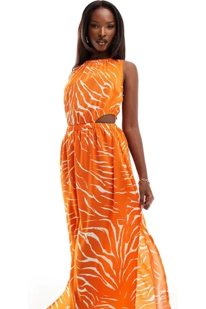 Ax Paris Sleeveless cut out midi dress in zebra print