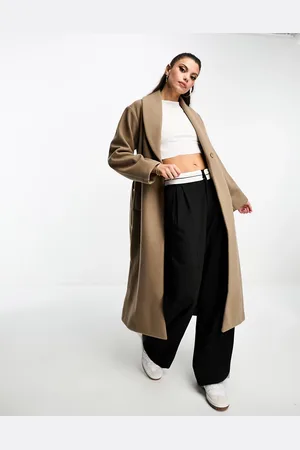 Monki Belted oversized coat in taupe