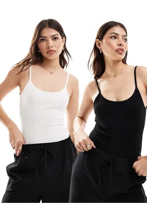 Miss Selfridge Cami strap low back bodysuit 2 pack in black and white