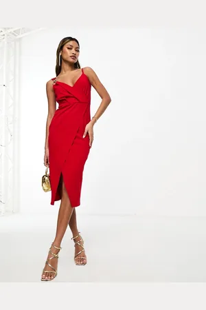Ax Paris Gold clasp detail cami wrap midi dress in