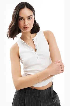 Miss Selfridge Sleeveless popper top in white