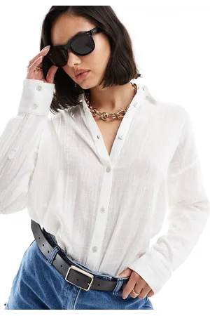 Pull&Bear Oversized long sleeve linen look shirt in