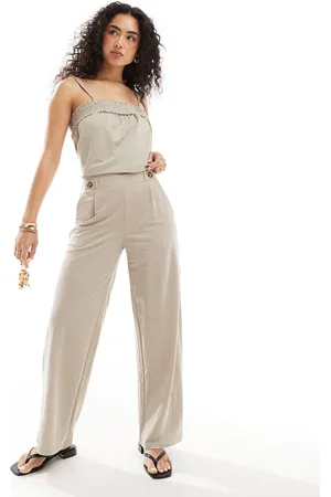 JDY High waisted crop wide fit trousers co-ord in beige