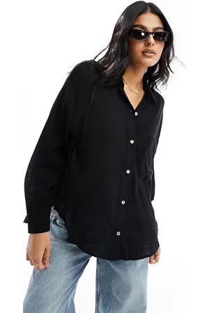 Pull&Bear Long sleeve linen look shirt in