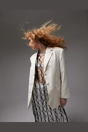 Topshop Co-ord linen-blend single breasted blazer in oatmeal