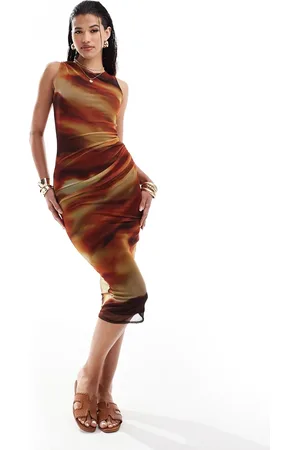 Style Cheat Mesh midi dress in sunset print