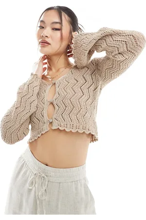 River Island Crochet button up cardigan in
