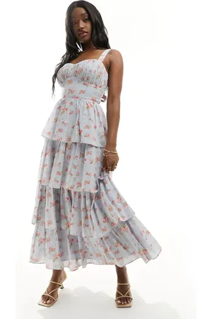 Abercrombie & Fitch Tiered maxi dress with lace up back in floral