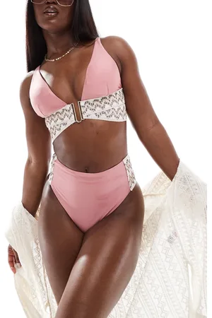 River Island Halter neck elastic trim bikini top in