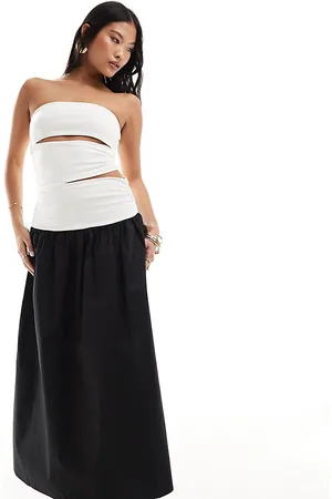 4th & Reckless Exclusive bandeau cut out dropped waist maxi dress in monochrome