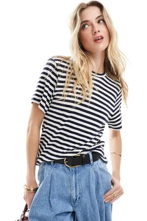 & OTHER STORIES & linen blend relaxed short sleeve t-shirt in blue and white stripes