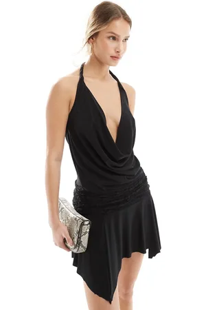 Pull&Bear Lace trim halterneck mini dress in