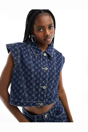 Amy Lynn Diamond pattern denim gilet co-ord in dark wash